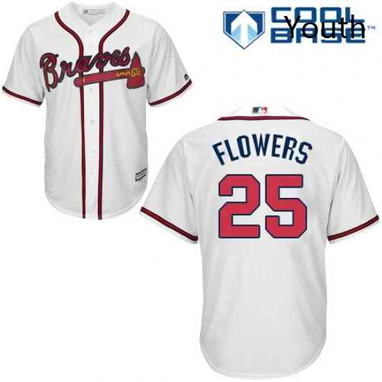 Youth Majestic Atlanta Braves 25 Tyler Flowers Replica White Home Cool Base MLB Jersey